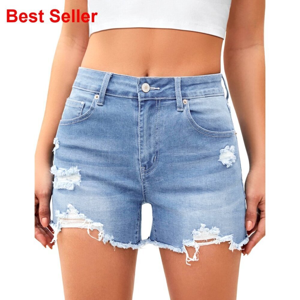 High Waisted Denim Shorts Ripped Cutoff Stretchy Distressed Jorts